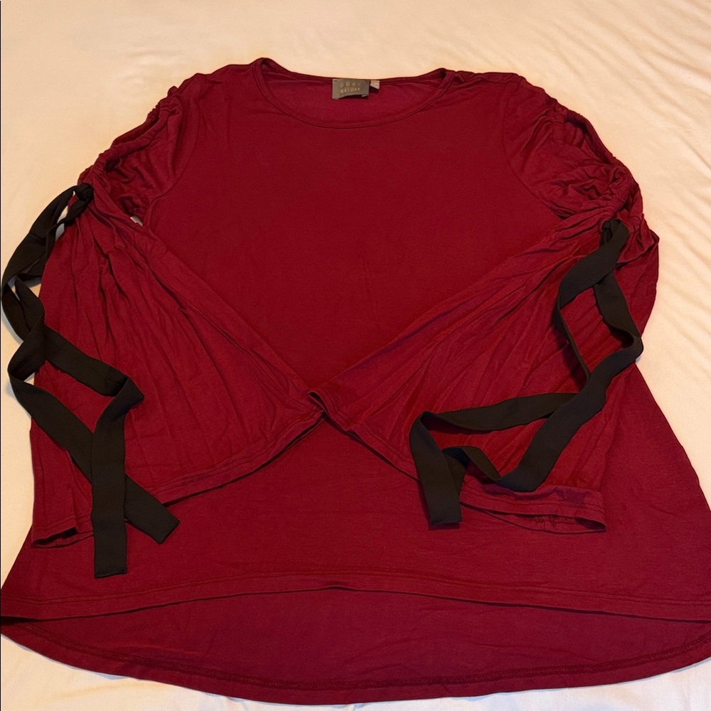 Dual Nature Maroon Long Sleeve Top with Black Accents